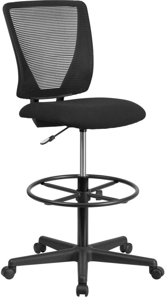 Emma+oliver Ergonomic Mid-Back Mesh Drafting Chair With Fabric Seat And Adjustable Foot Ring - Black