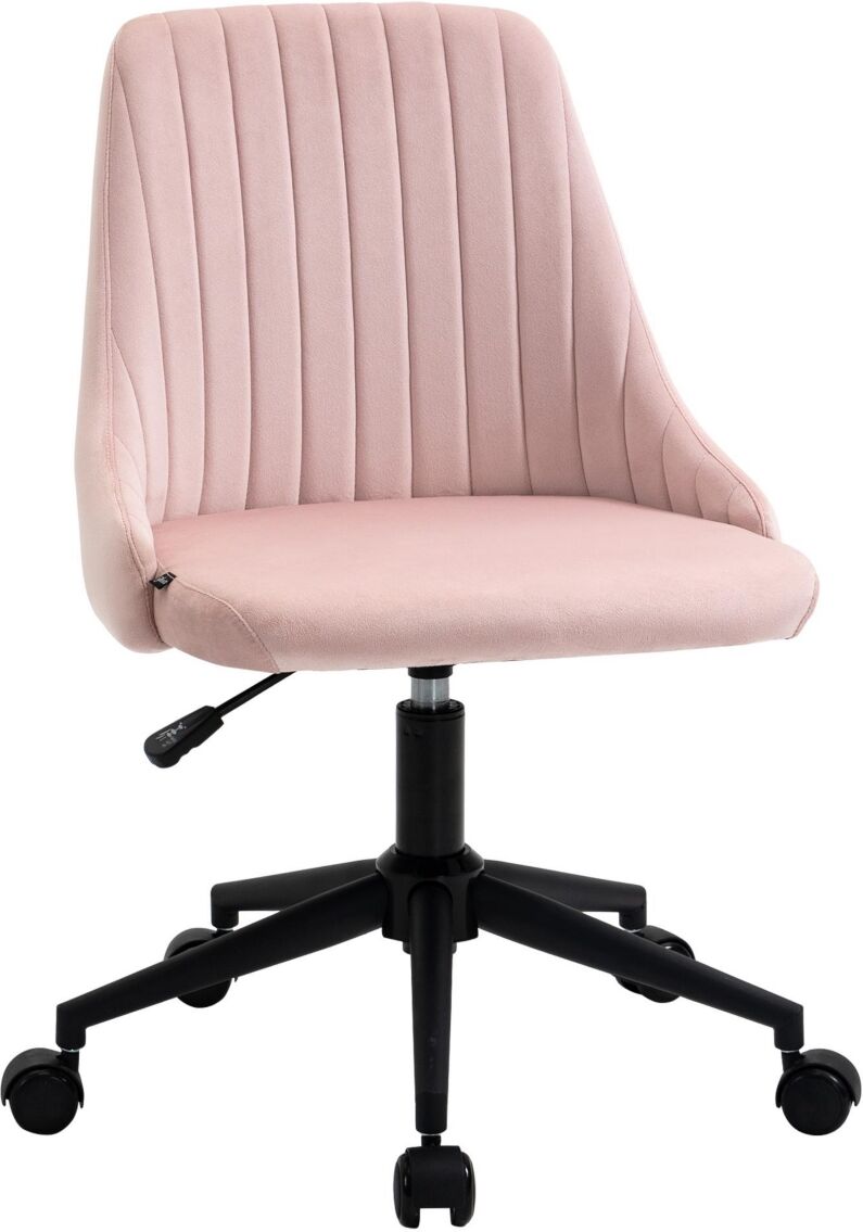 Vinsetto Mid-Back Office Chair, Velvet Fabric Swivel Scallop Shape Computer Desk Chair for Home Office or Bedroom, Pink - Pink