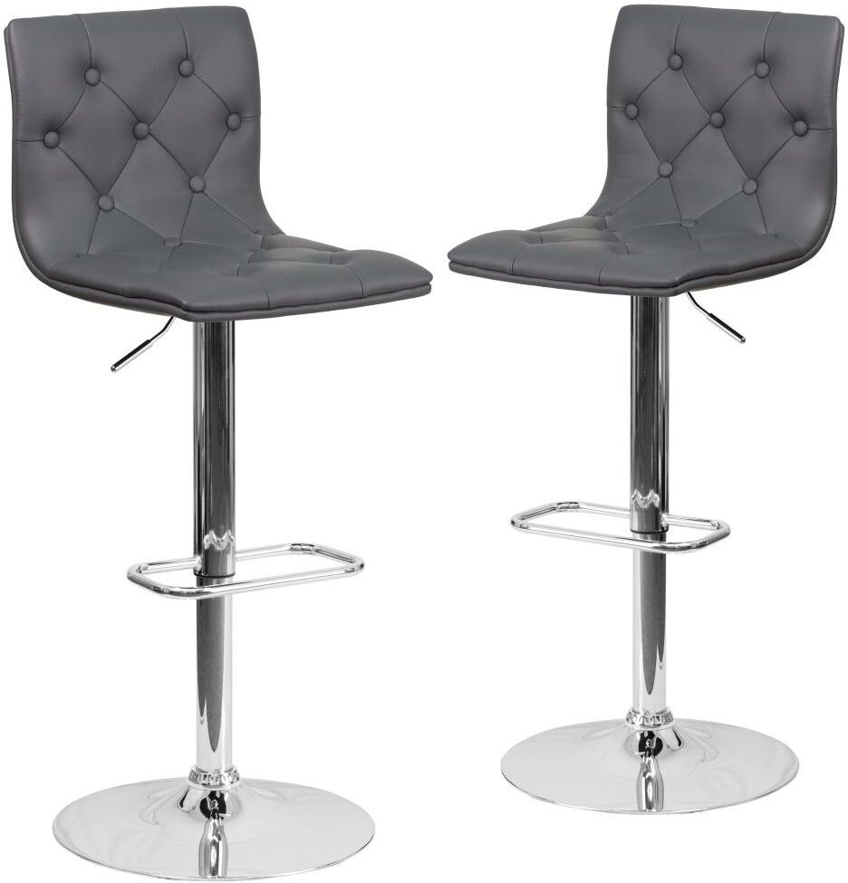 Emma+oliver 2 Pack Contemporary Button Tufted Vinyl Adjustable Height Barstool With Chrome Base - Gray