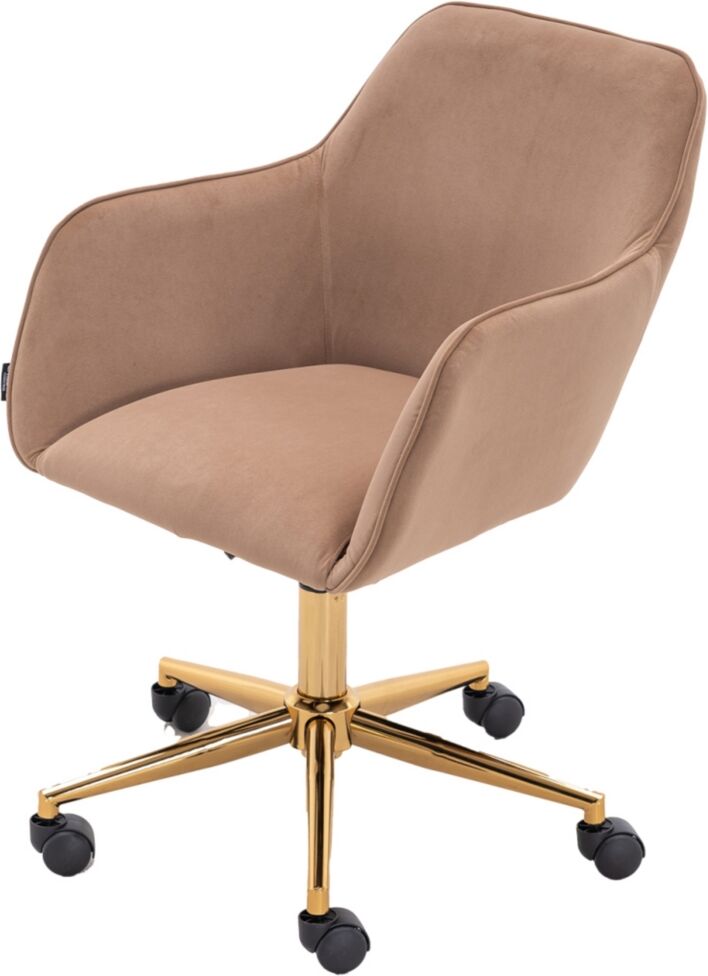 Simplie Fun Modern Velvet Fabric Material Adjustable Height 360 revolving Home Office Chair with Gold Metal Legs and Universal Wheels for Indoor,Light Coffee Brow