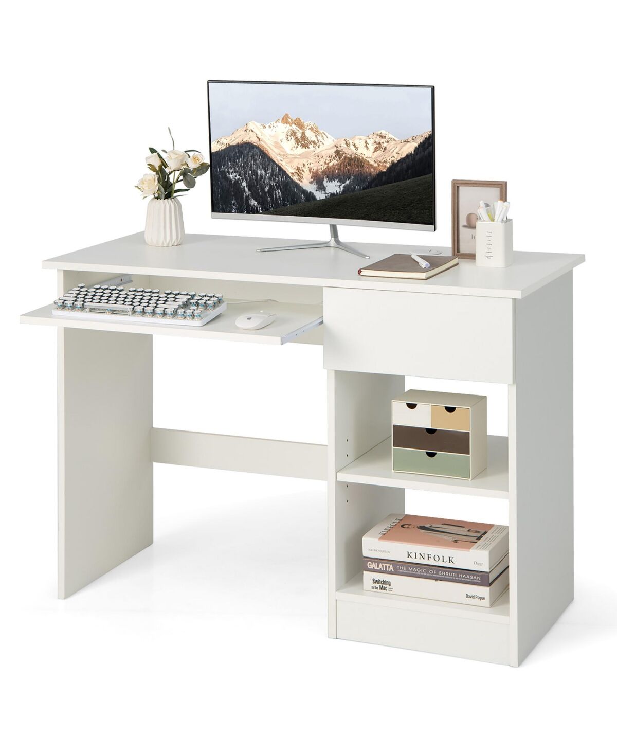 Costway Computer Desk Home Office Workstation Study Laptop Table - White