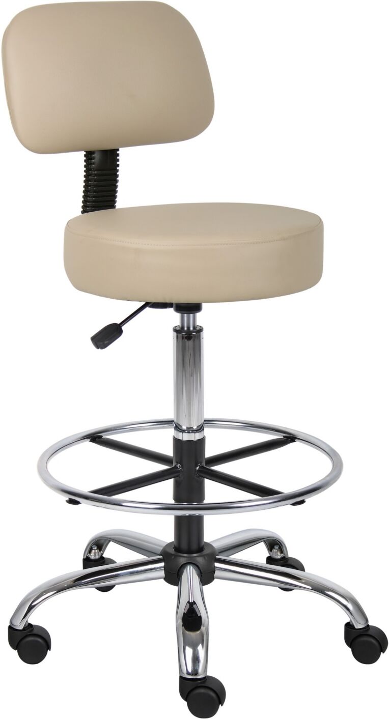 Boss Office Products Caressoft Medical/Drafting Stool W/ Back Cushion - Beige