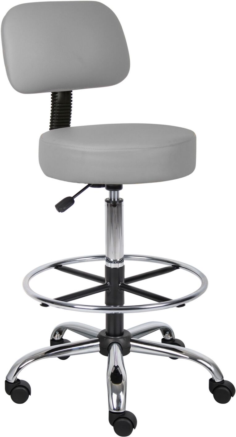 Boss Office Products Caressoft Medical/Drafting Stool W/ Back Cushion - Gray