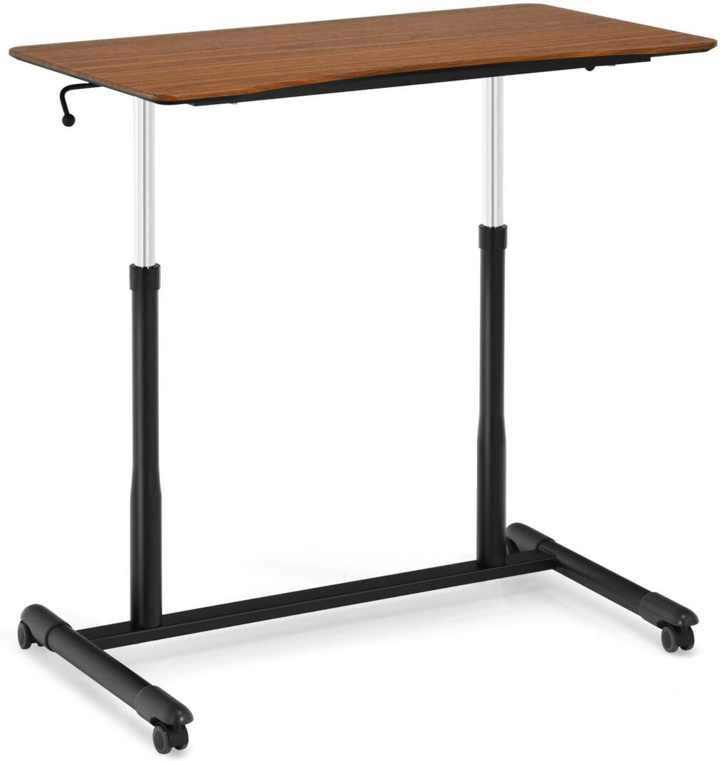 Costway Height Adjustable Computer Desk Sit to Stand Rolling Notebook Table - Brown