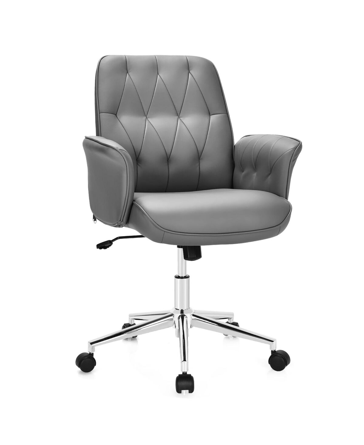 Costway Modern Home Office Leisure Chair Pu Leather Adjustable Swivel - Grey
