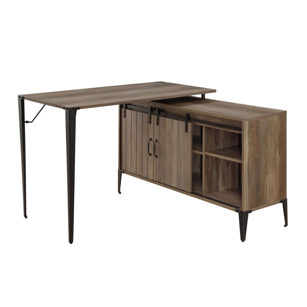 Simplie Fun Zakwani Writing Desk w/Usb, Rustic Oak & Black Finish OF00012 - Brown