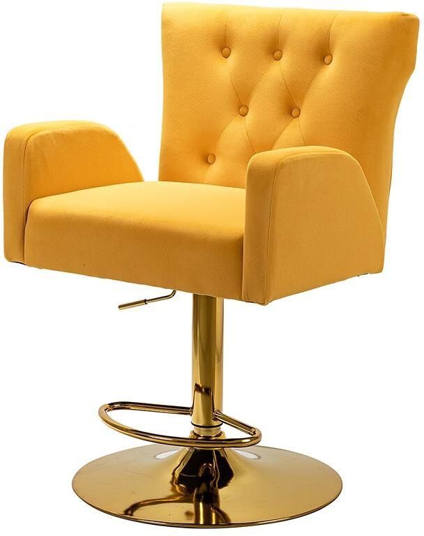 Hulala Home Modern Counter Velvet Bar Stool with Gold Base for Kitchen, Dining Room - Mustard