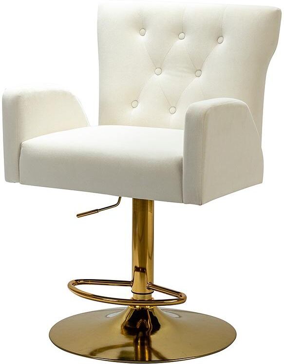 Hulala Home Modern Counter Velvet Bar Stool with Gold Base for Kitchen, Dining Room - Ivory