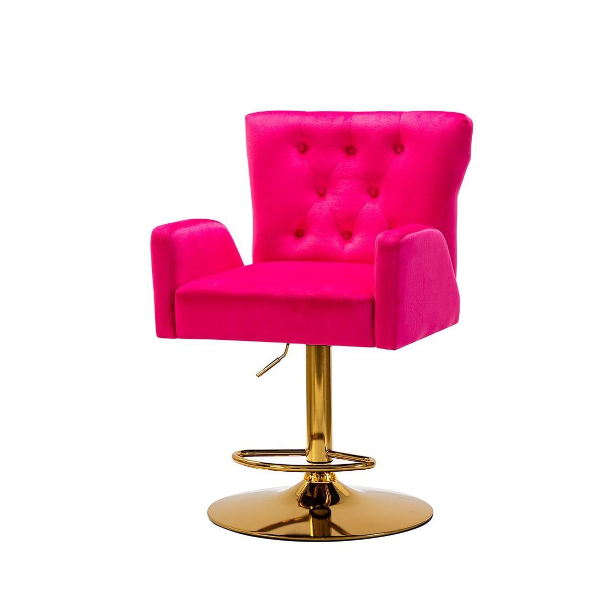Hulala Home Modern Counter Velvet Bar Stool with Gold Base for Kitchen, Dining Room - Fuchsia