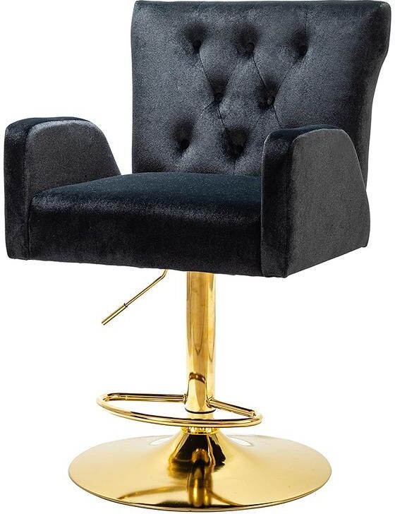 Hulala Home Modern Counter Velvet Bar Stool with Gold Base for Kitchen, Dining Room - Black