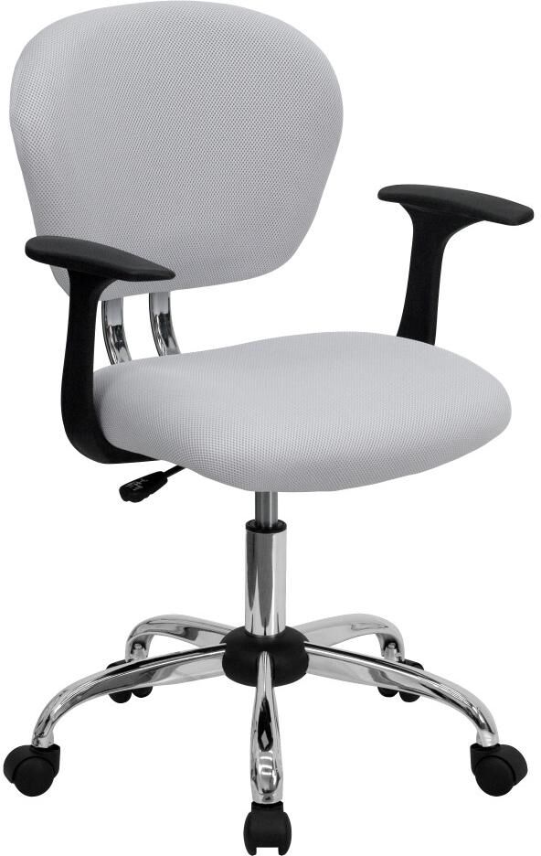 Emma+oliver Mid-Back Mesh Padded Swivel Task Office Chair With Chrome Base And Arms - White