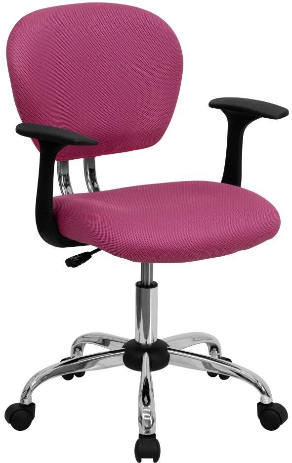 Emma+oliver Mid-Back Mesh Padded Swivel Task Office Chair With Chrome Base And Arms - Pink