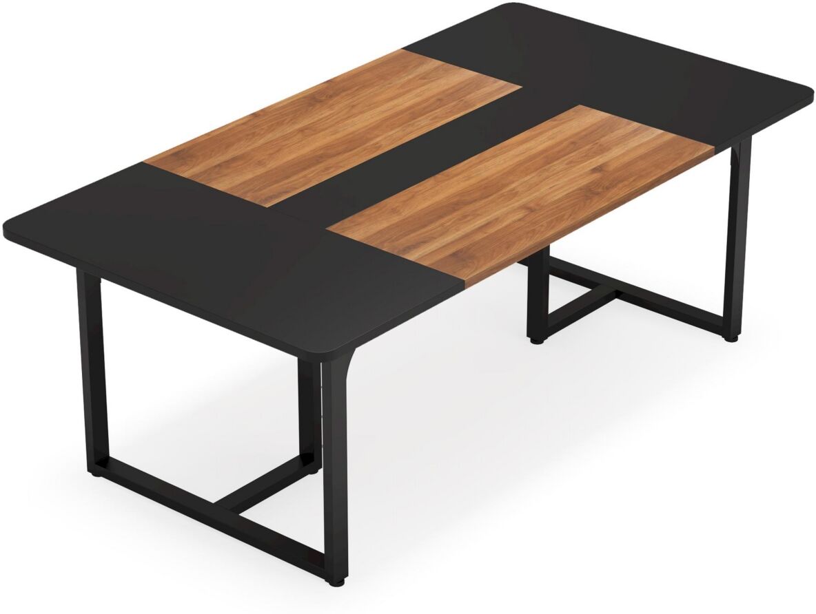 Tribesigns Tribe signs Rectangle Conference Table, Business Style Large Office Conference with Strong Metal Legs - Brown