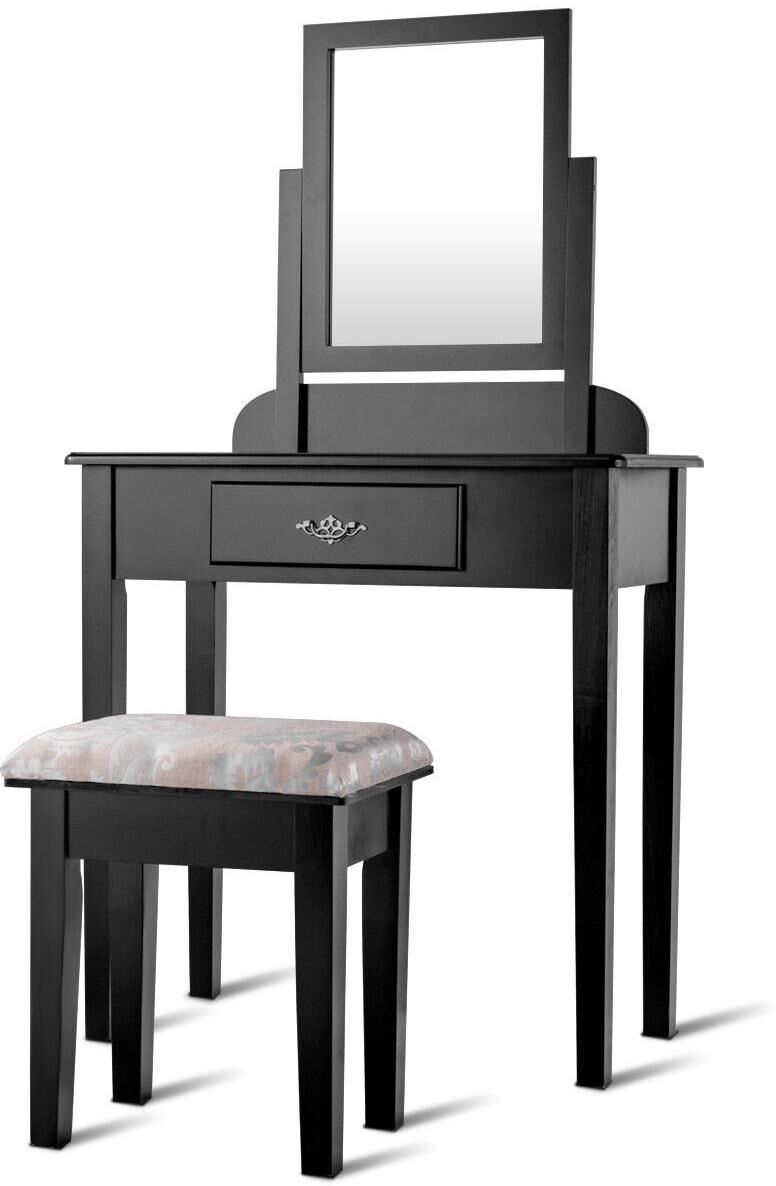 Costway Makeup Desk Vanity Dressing Table Square Stool 1 Large Black - Black