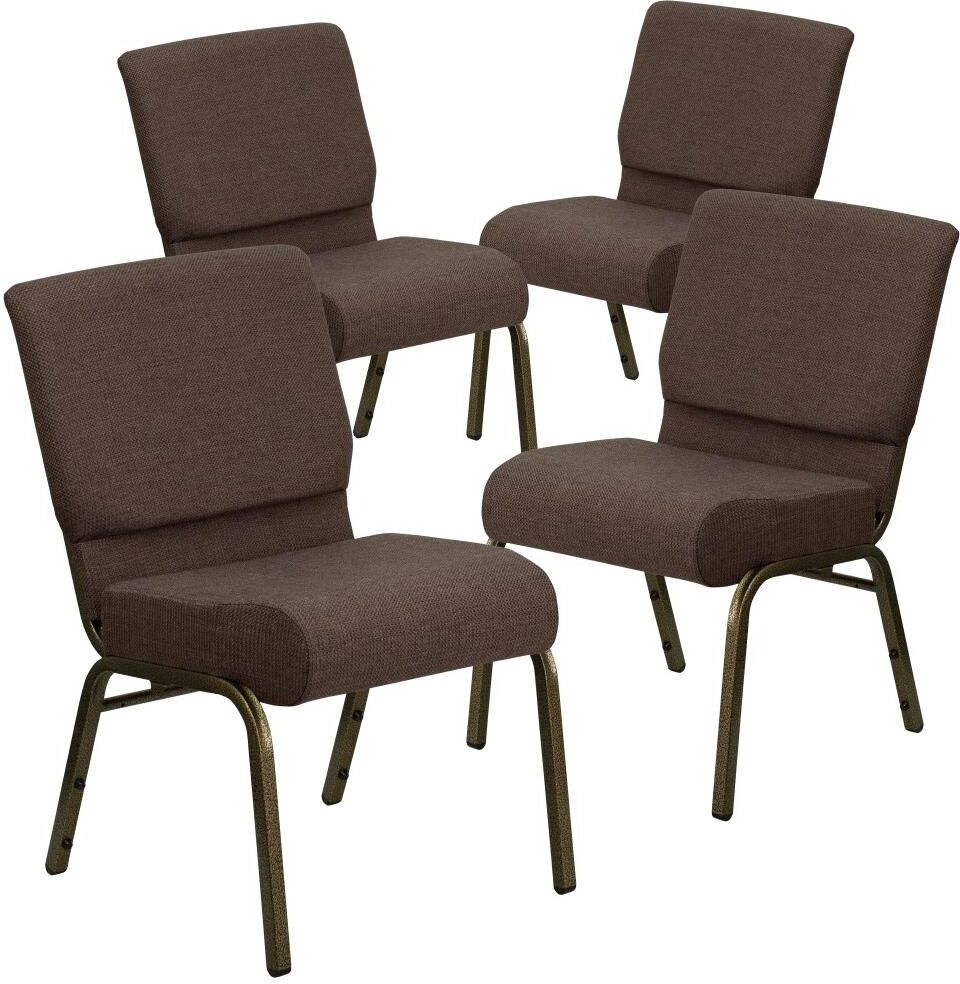 Emma+oliver 4 Pack 21''W Stacking Church Chair - Brown fabric/gold vein frame