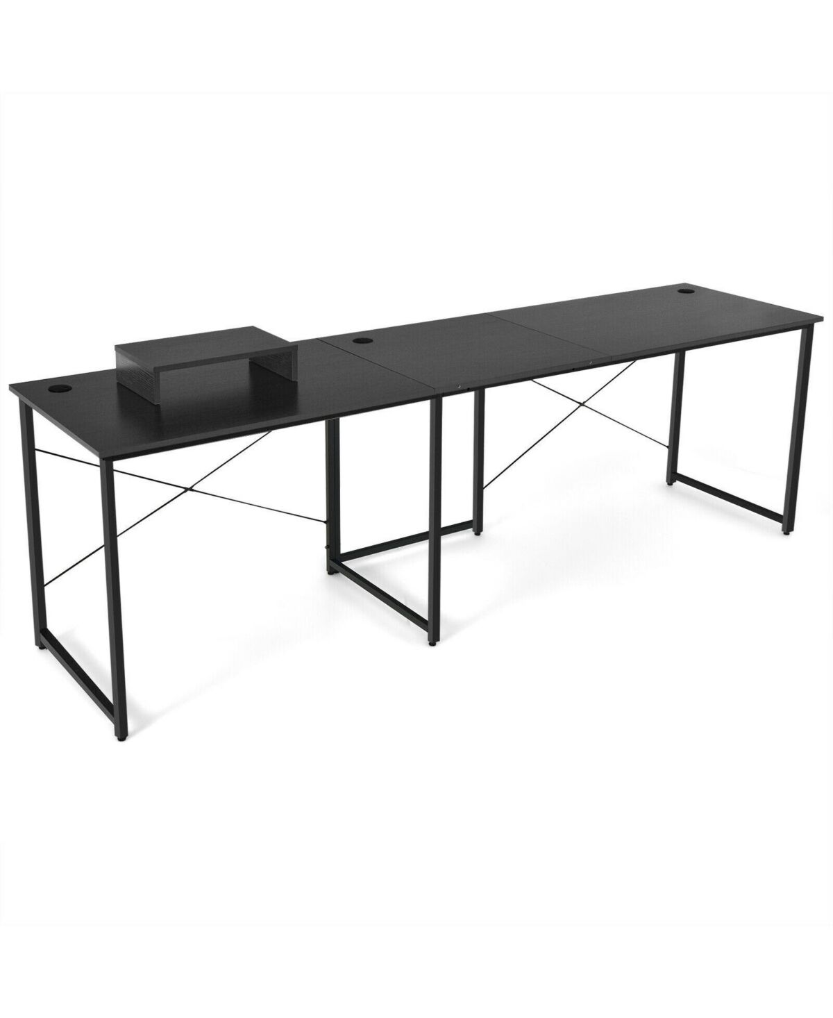 Slickblue 95 Inch 2-Person L-Shaped Long Reversible Computer Desk with Monitor Stand - Black