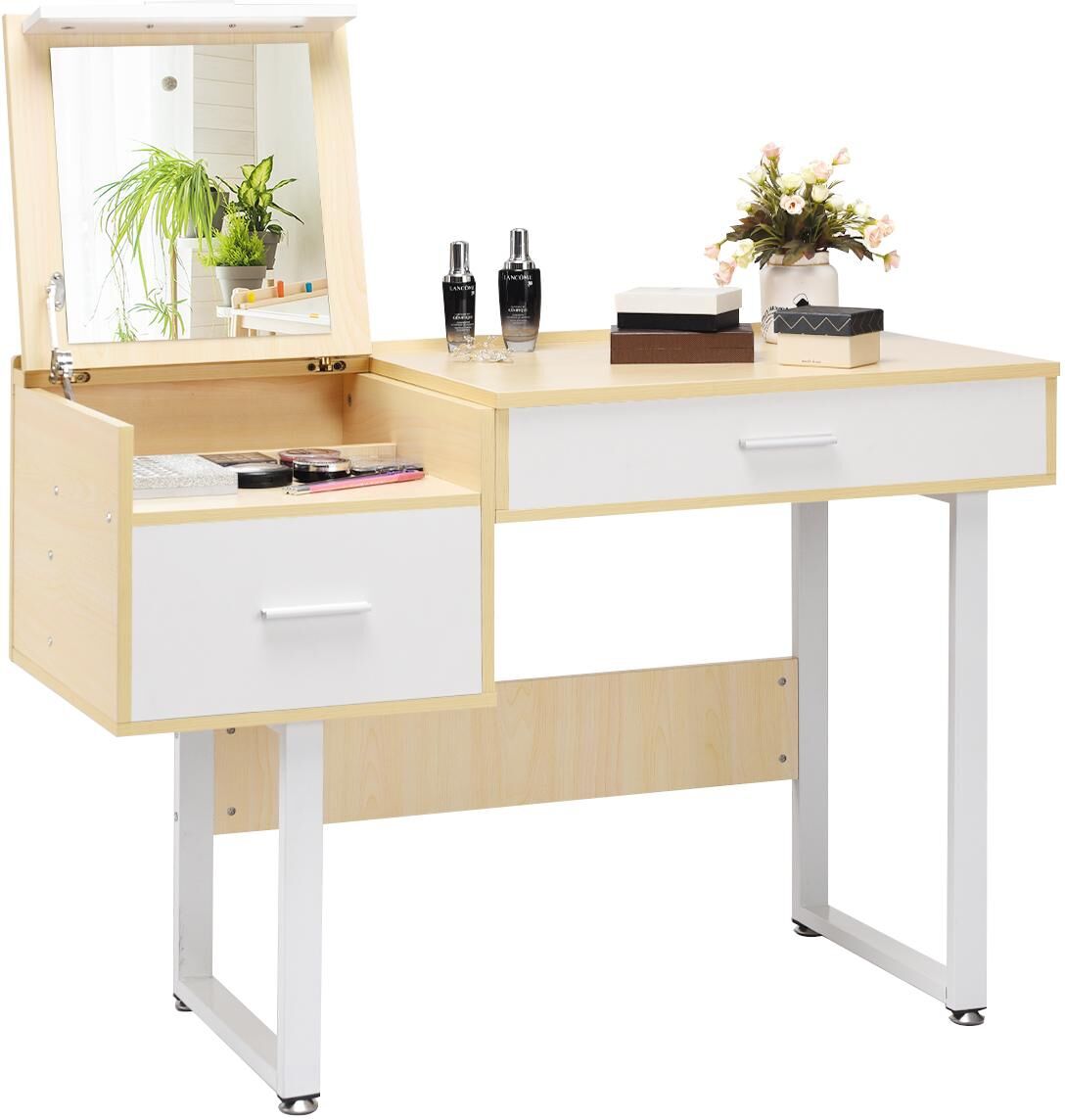 Costway Vanity Table Flip Top Square Makeup Table Writing Table - White