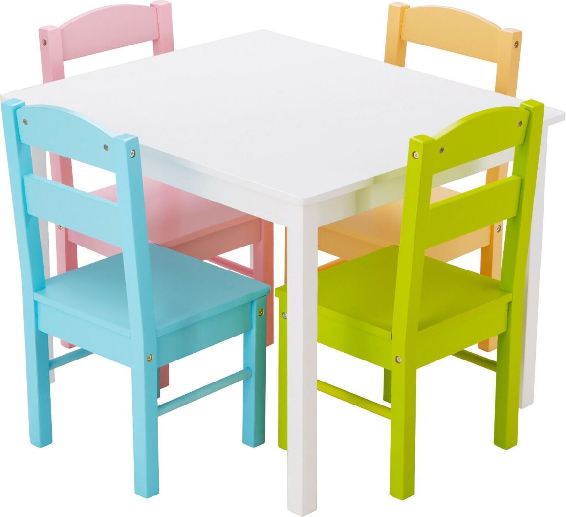 Costway 5 Piece Kids Wood Table Chair Set Activity Toddler Playroom Furniture - White