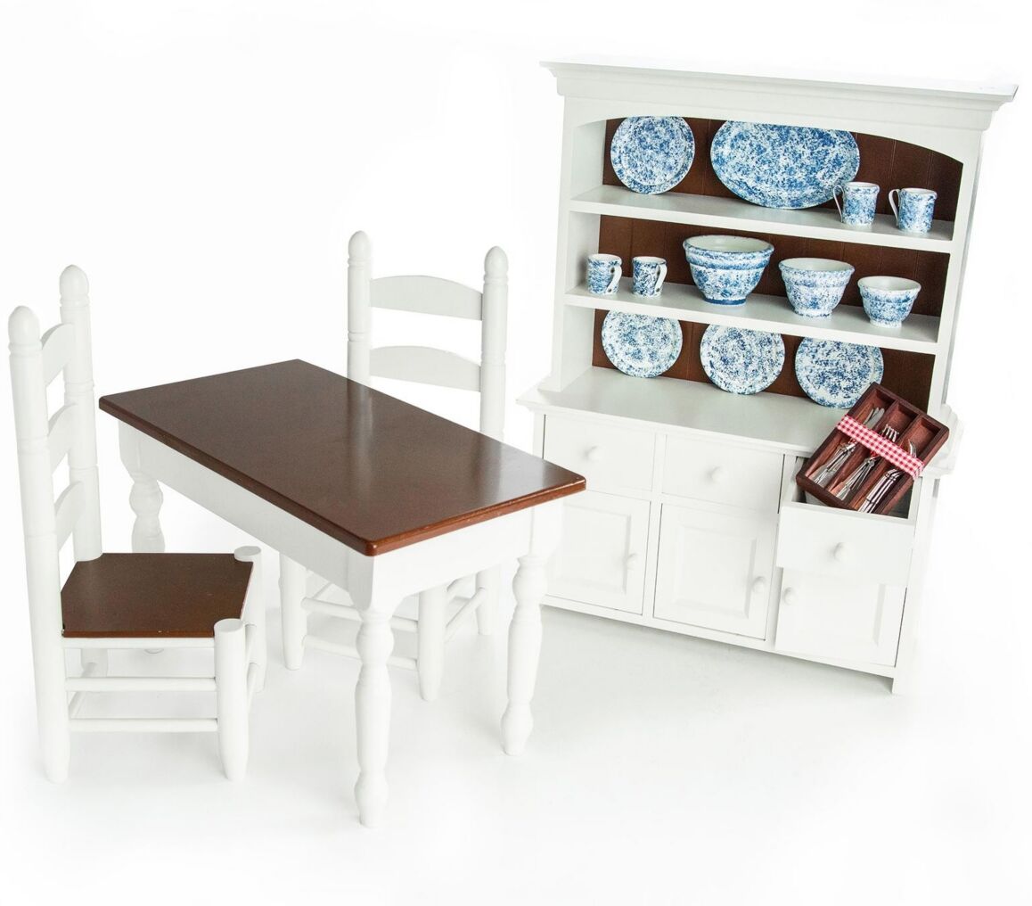 The Queen's Treasures 18 Inch Doll Furniture And Accessories, 29 Piece Farm Style Furniture Fully Assembled Dining Room Set, Includes Table & Chairs,