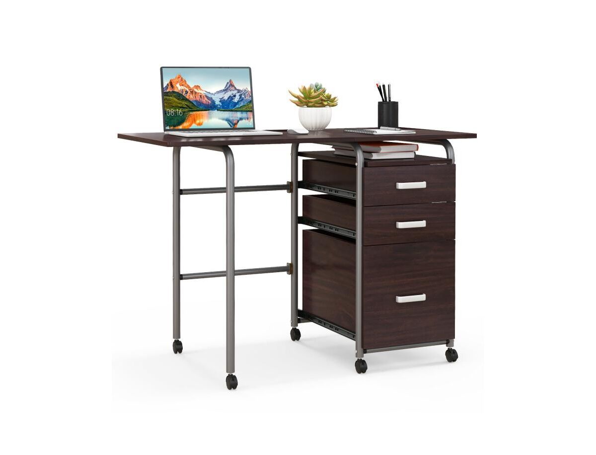 Slickblue Folding Computer Laptop Desk Wheeled Home Office Furniture - Brown