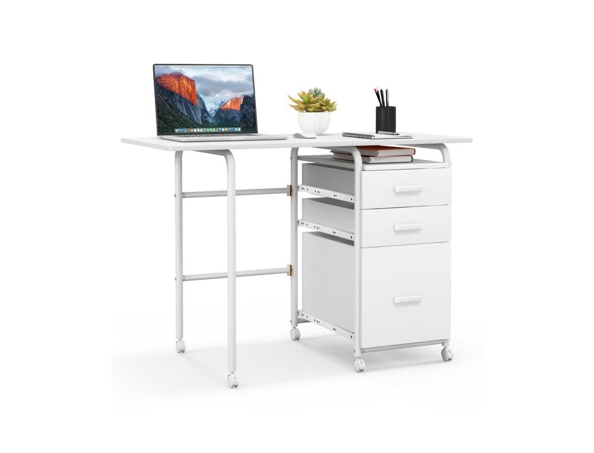 Slickblue Folding Computer Laptop Desk Wheeled Home Office Furniture - White