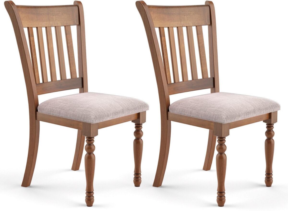 Sugift 2 Pieces Vintage Like Wooden Upholstered Dining Chair Set with Padded Cushion - Natural