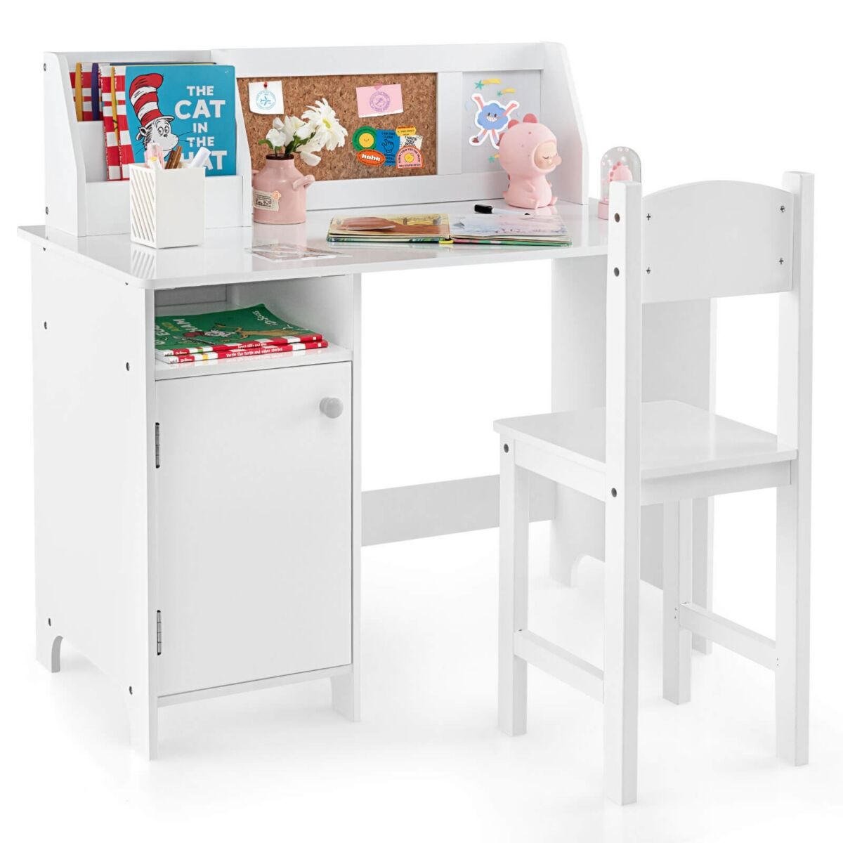 Costway Kids Desk and Chair Set Study Writing Workstation - White