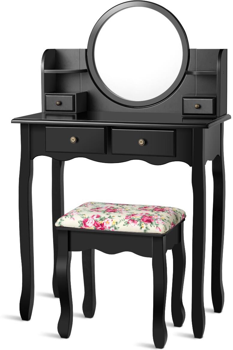 Costway Makeup Vanity Table Set Drawers Oval Dressing Table - Black