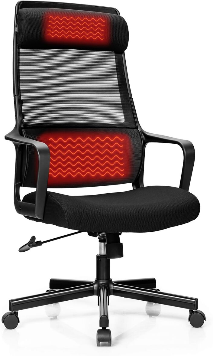 Costway Adjustable Mesh Office Task Chair Heating Lumbar Support - Black