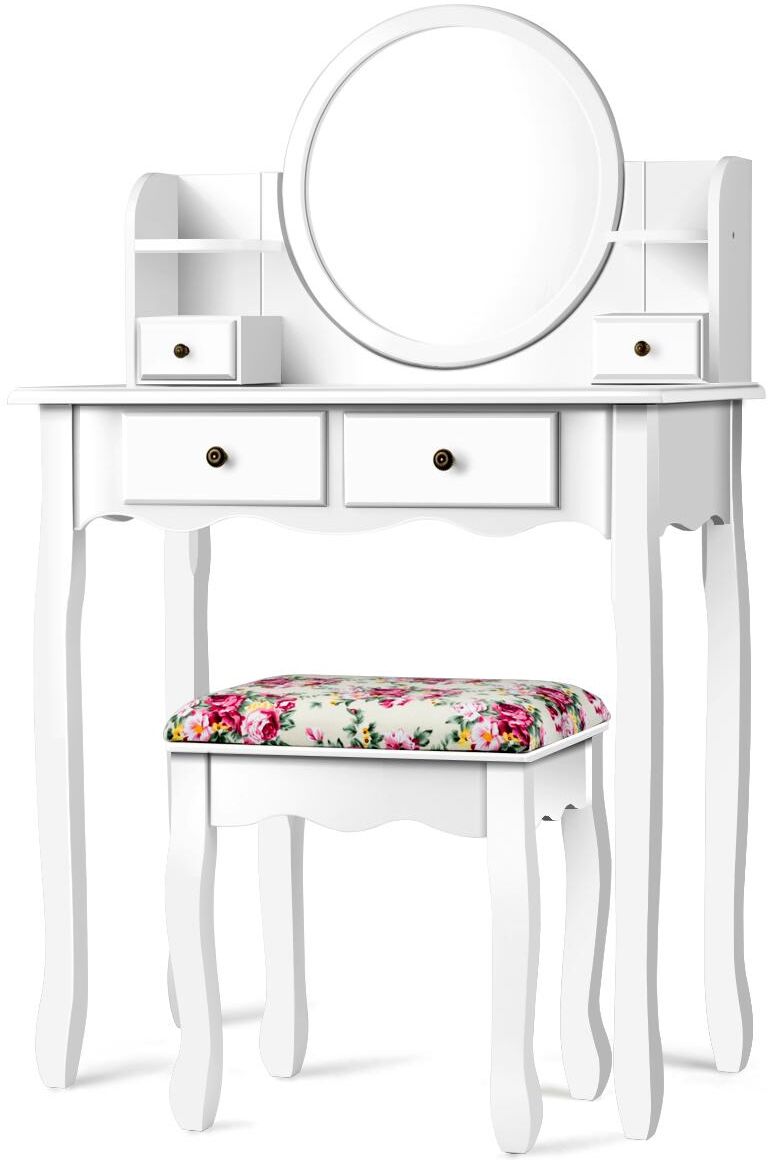 Costway Makeup Vanity Table Set Drawers Oval Dressing Table - White