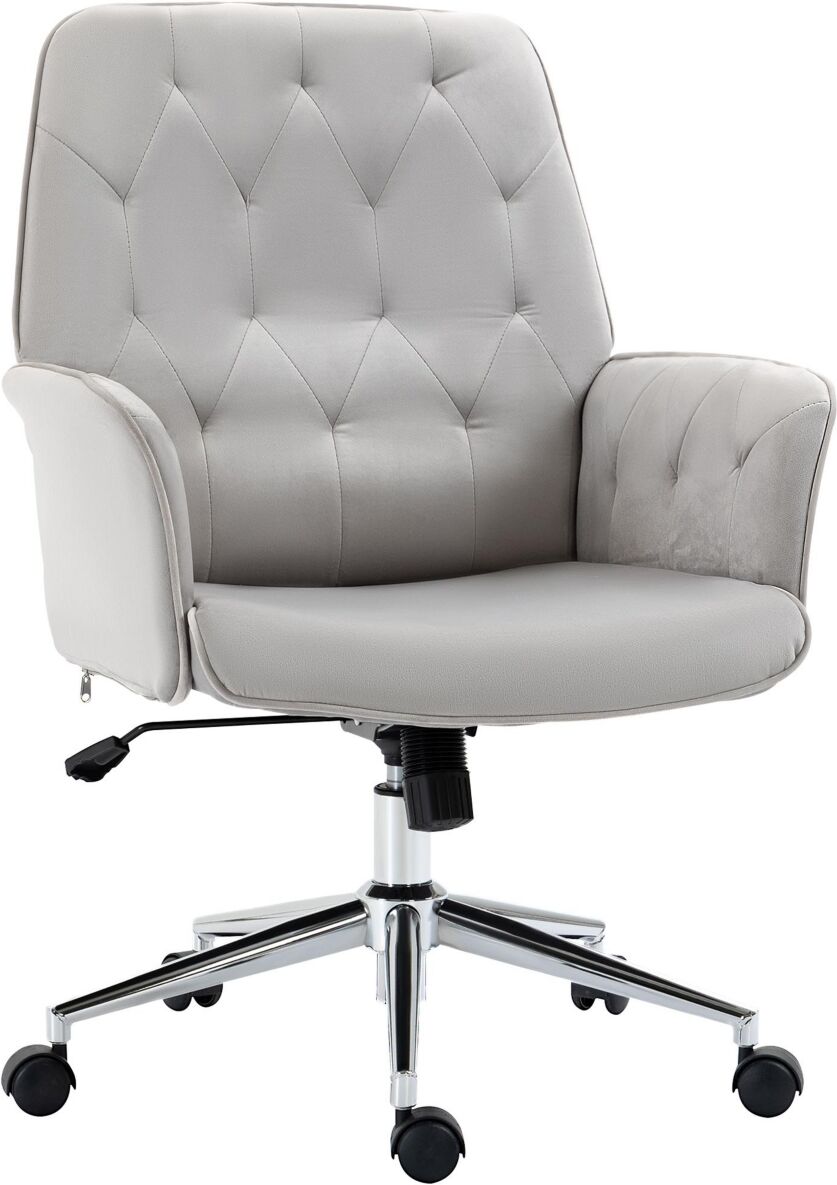 Vinsetto Mid-Back Tufted Velvet Touch Computer Desk Swivel Chair, Light Grey - Light grey