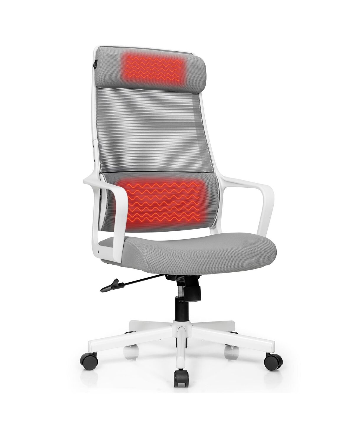 Costway Adjustable Mesh Office Task Chair Heating Lumbar Support - White