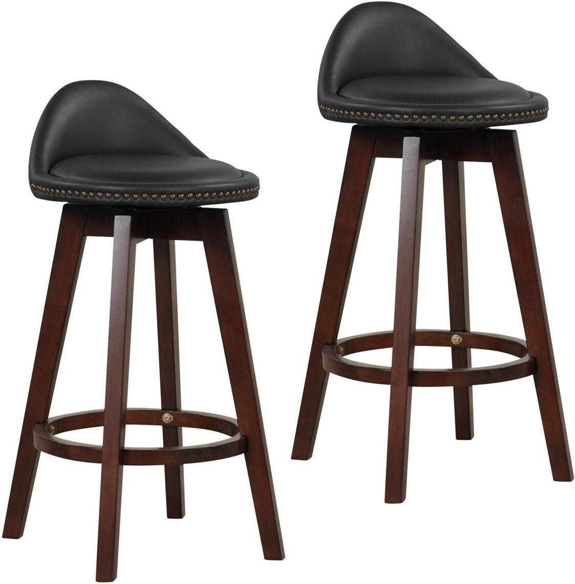 Costway Set of 2 Upholstered Swivel Barstools 29'' Wooden Dining Chairs with Low Back - Black