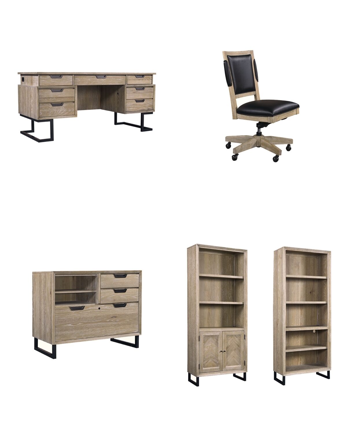 Furniture Gidian Home Office, 5-Pc. Set (Executive Desk, Office Chair, Open Bookcase, Open Bookcase, Door Bookcase) - Bleached Khaki