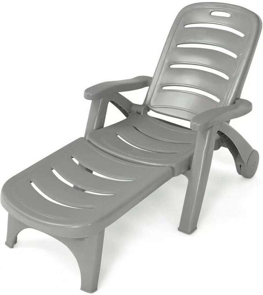 Sugift 5 Position Adjustable Folding Lounger Chaise Chair on Wheels - Grey