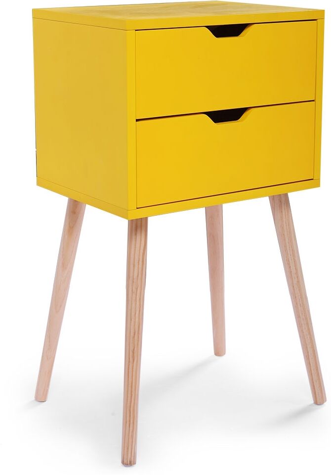 Simplie Fun Mid-Century Nightstand with 2 Sliding Drawers, Wood Sofa Side Table, Modern End Table for Living Room Bedroom, Set of 2 - Yellow