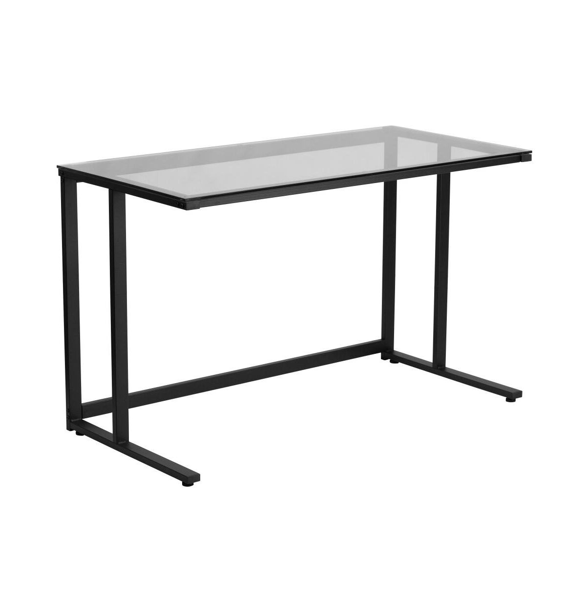 Emma+oliver Glass Top Desk With Pedestal Metal Frame - Home Office Furniture - Clear/black