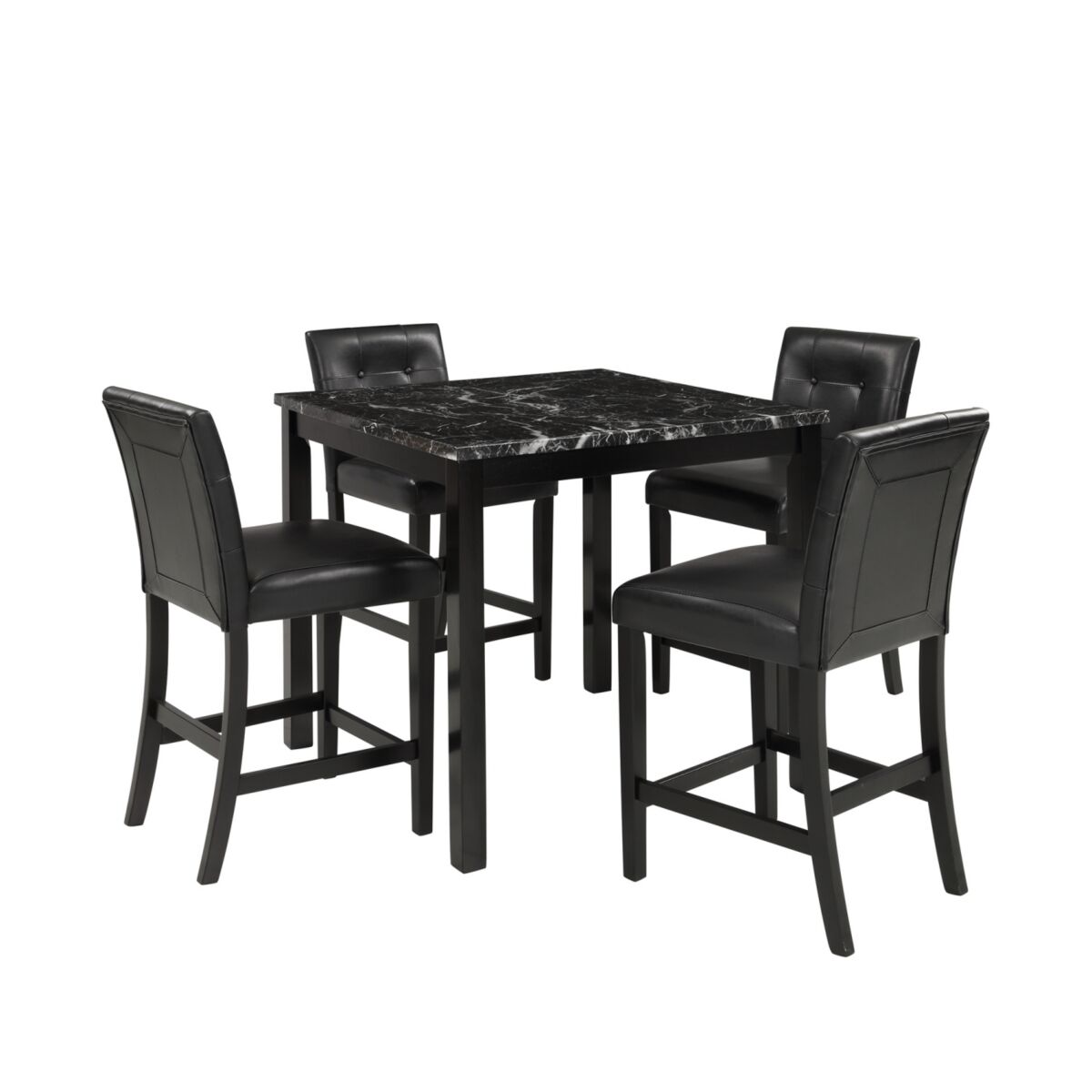 Simplie Fun 5-Piece Kitchen Table Set Faux Marble Top Counter Height Dining Table Set with 4 Pu Leather-Upholstered Chairs (Black) - Black