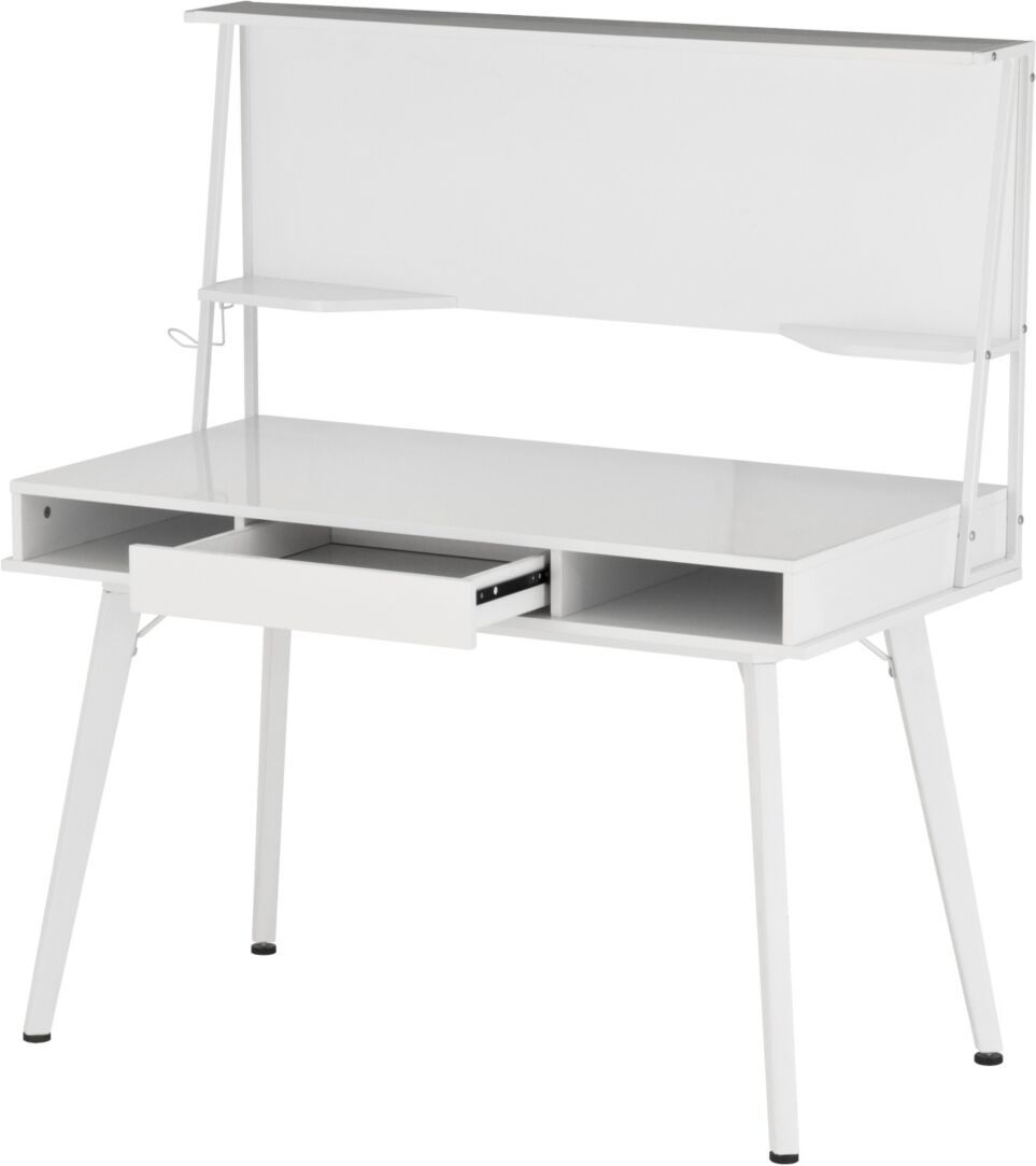 Simplie Fun Study Computer Desk with Storage & Magnetic Dry Erase White Board, White - White