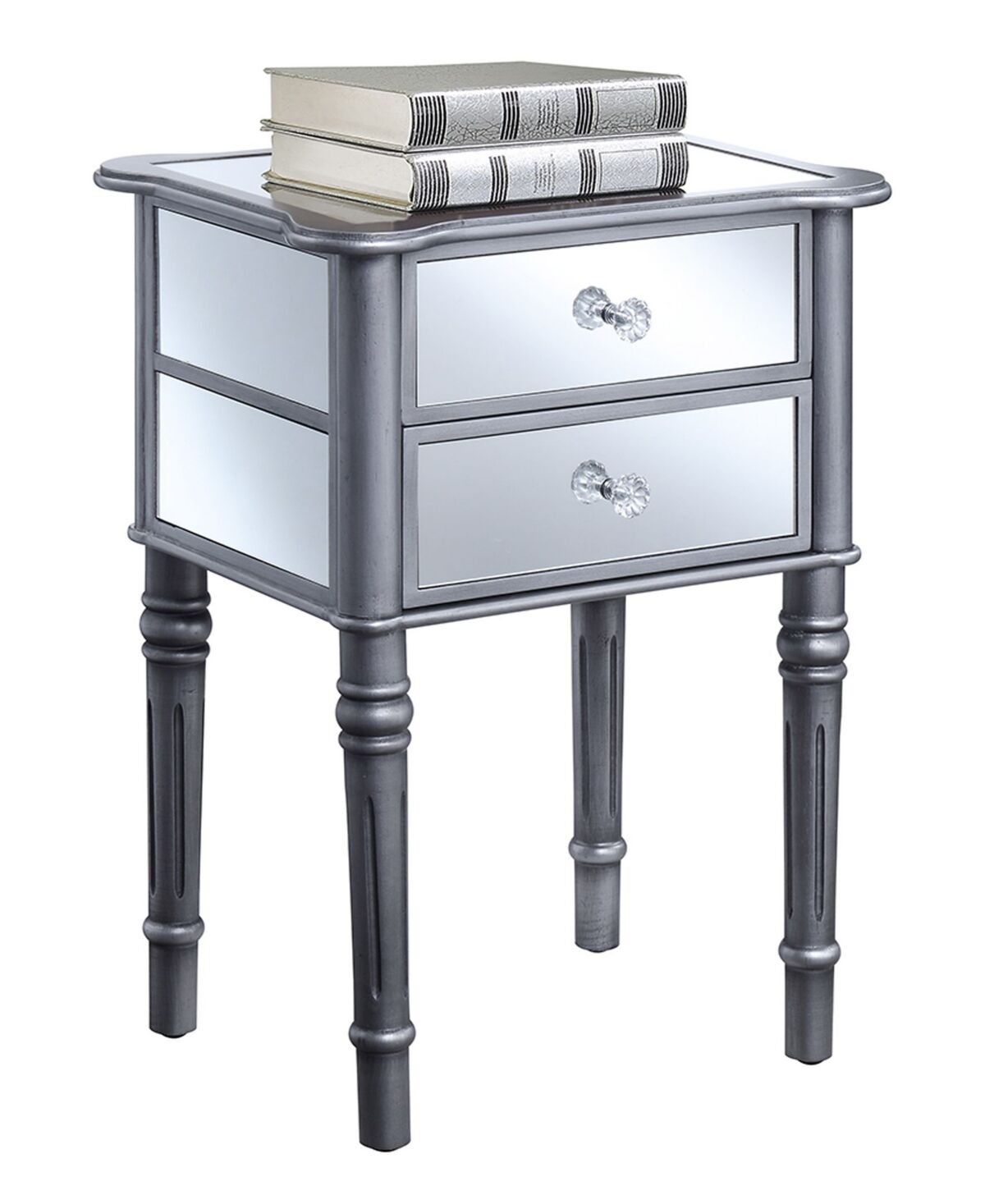 Convenience Concepts Gold Coast Mayfair 2 Drawer End Table - Antique Silver-Tone, Mirror