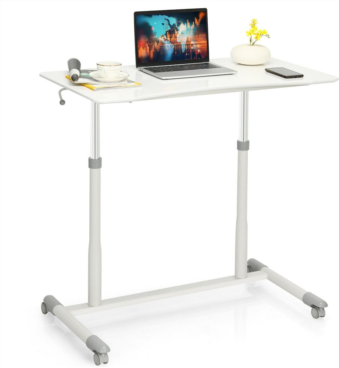 Costway Height Adjustable Computer Desk Sit to Stand Rolling Table - White