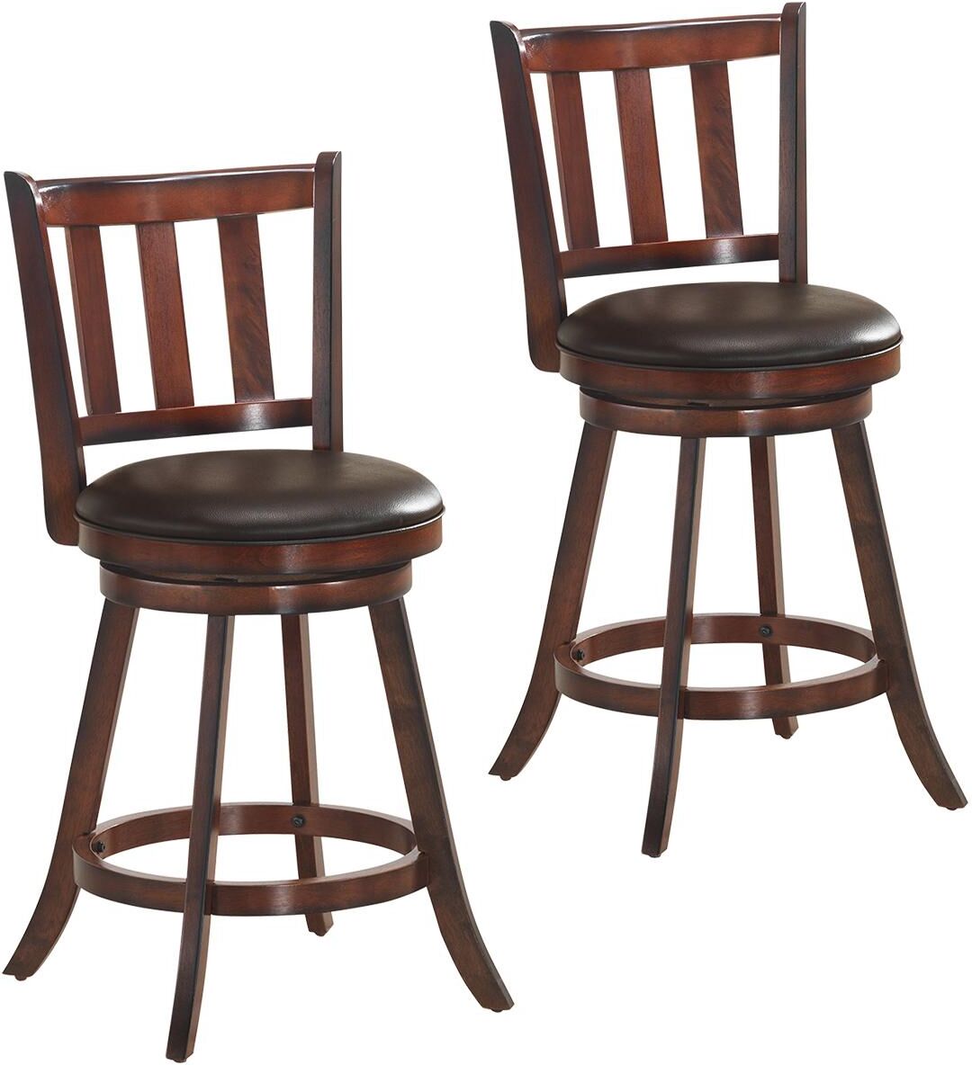 Costway Set of 2 25'' Swivel Bar stool Leather Padded Dining Pub - Brown