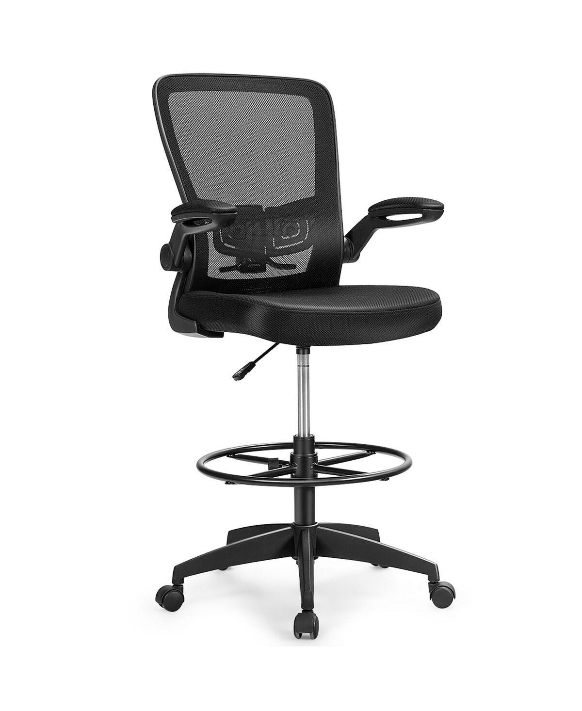 Costway Tall Office Chair Adjustable Height Lumbar Support Flip Up - Black
