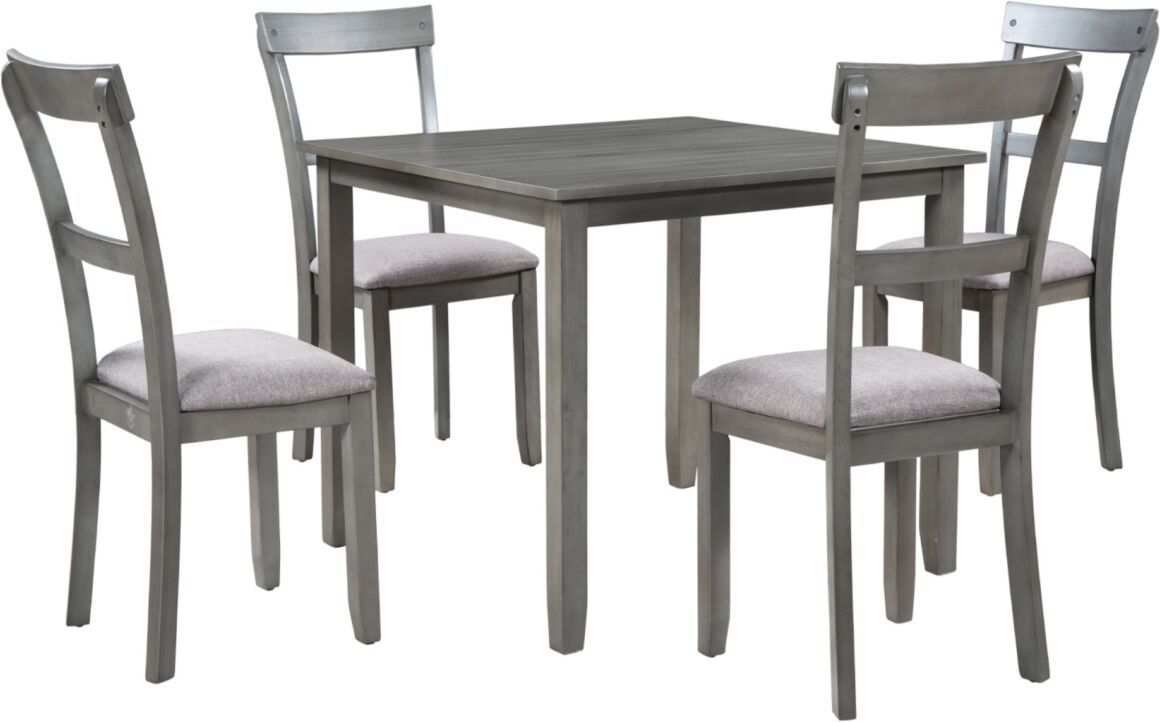 Simplie Fun 5 Piece Dining Table Set Industrial Wooden Kitchen Table and 4 Chairs for Dining Room (Grey) - Grey