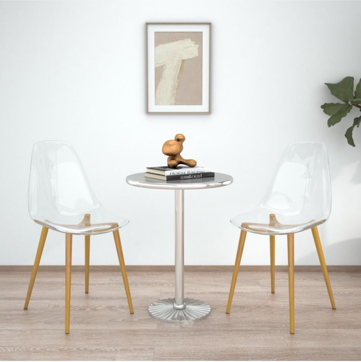 Simplie Fun Modern simple transparent dining chair plastic chair armless crystal chair Nordic creative makeup stool negotiation chair Set of 4 and wood color meta