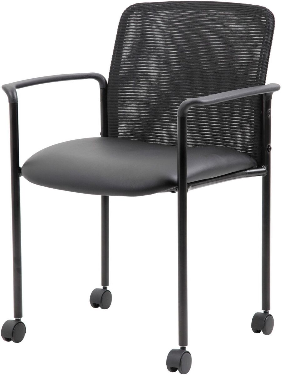 Boss Office Products Mesh Guest Chair with Casters - Black