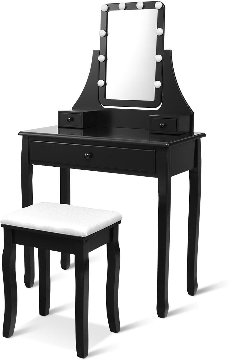 Costway Vanity Table 10 Dimmable Bulbs Makeup Dressing Desk Black - Black