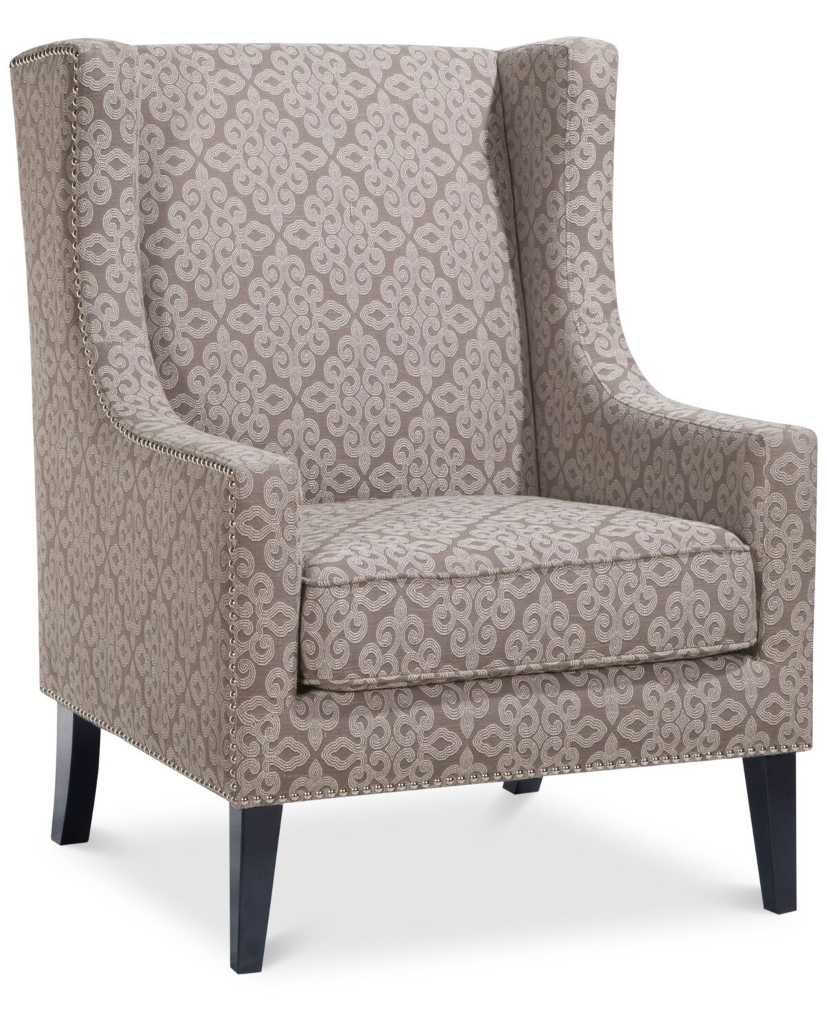 Madison Park Barton Fabric Accent Chair with Nailheads - Beige Lace Print
