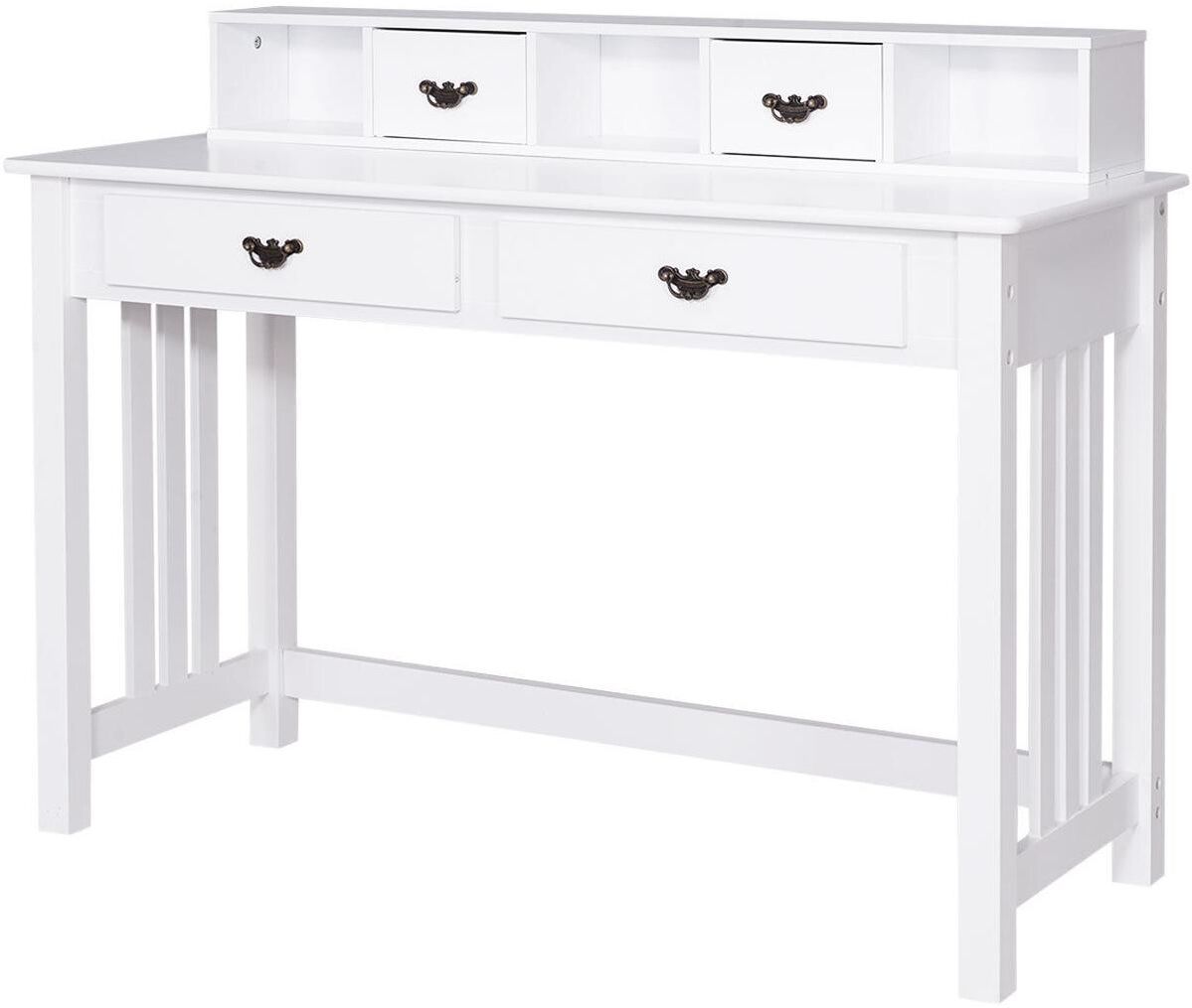 Costway Writing Desk Mission White Home Office Computer Desk 4 Drawer - Open White