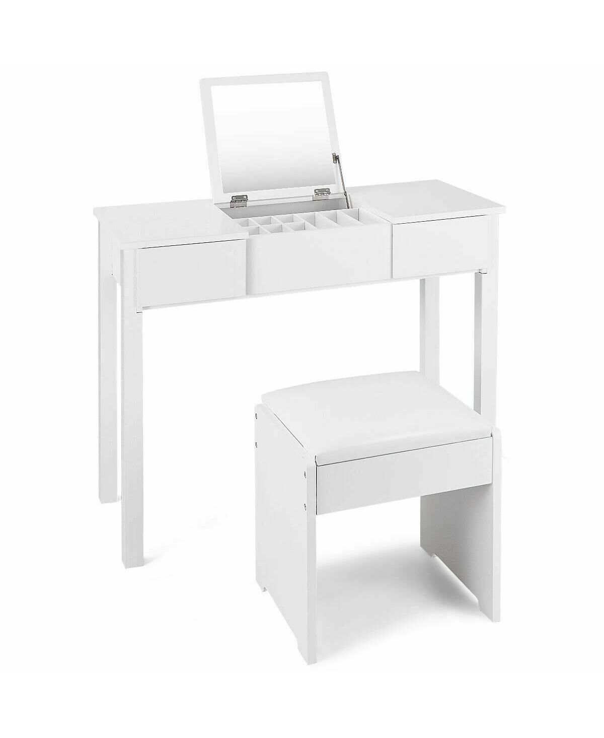 Costway Vanity Dressing Table Furniture Stool Storage Box - White